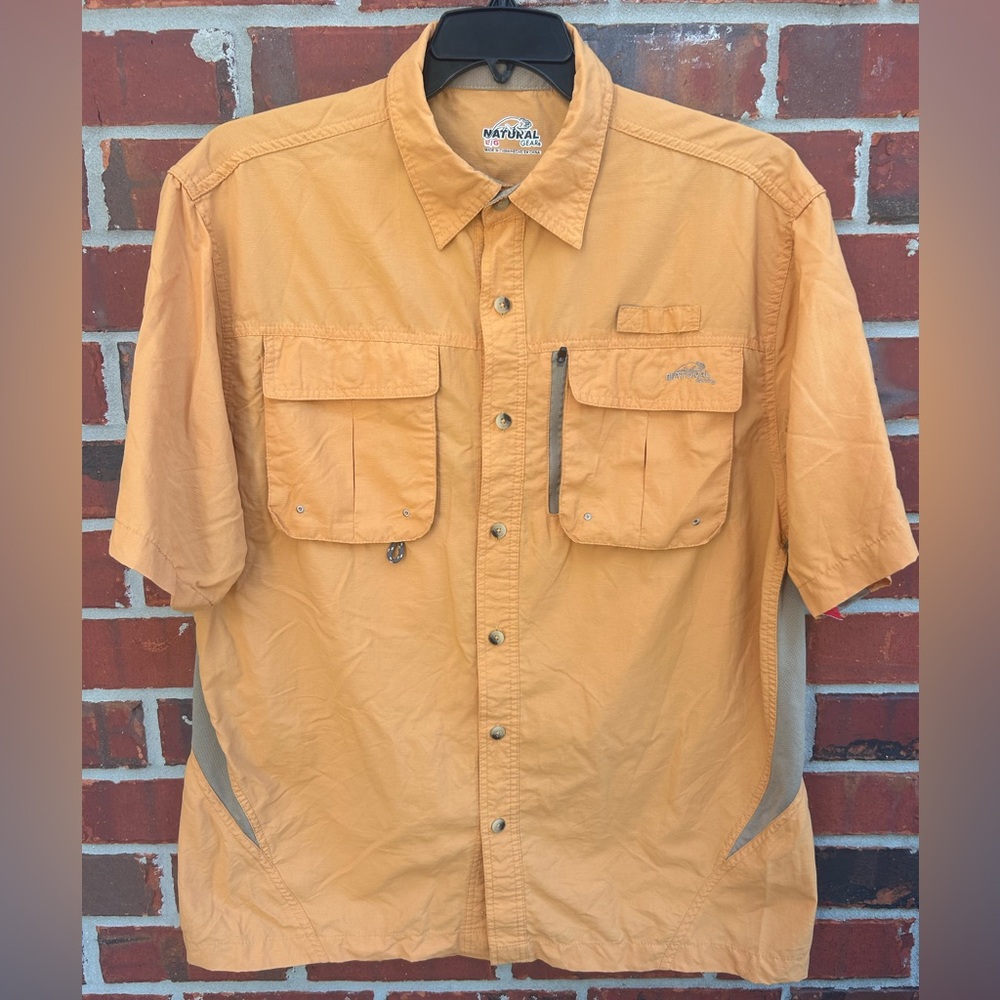 Natural Gear Men’s Orange & Khaki Large Short Sleeve Button Down Vented Shirt G7
